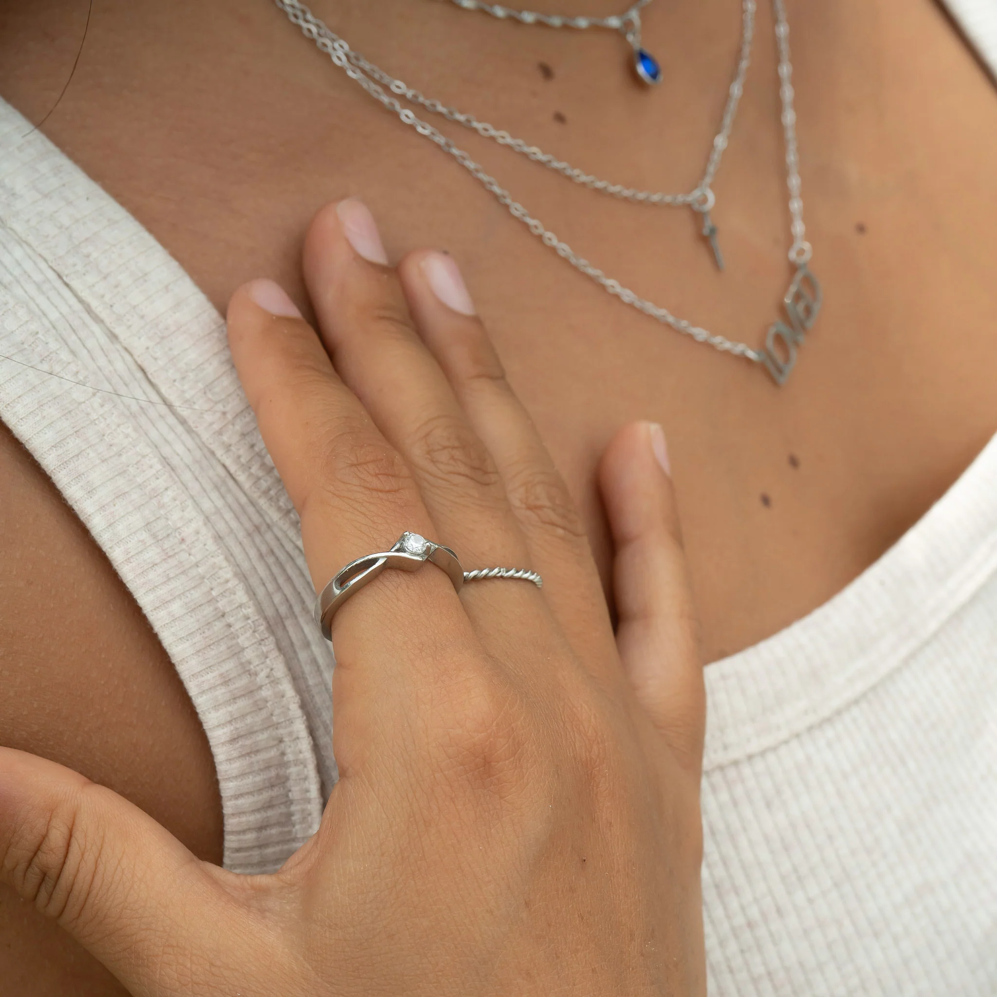 Stainless Steel Twisted Band CZ Accent Ring / ZRJ4137 - Image 6