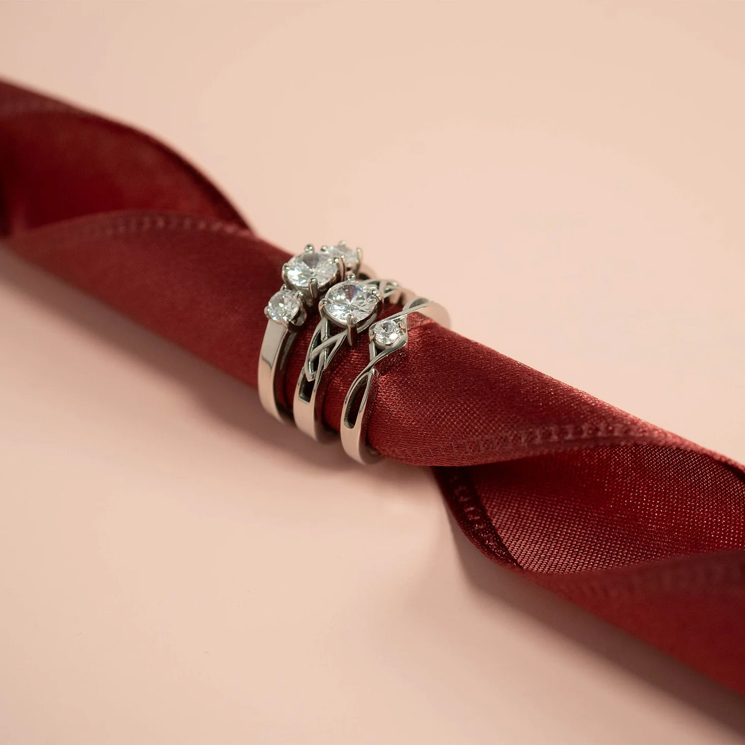 Stainless Steel Twisted Band CZ Accent Ring / ZRJ4137 - Image 9