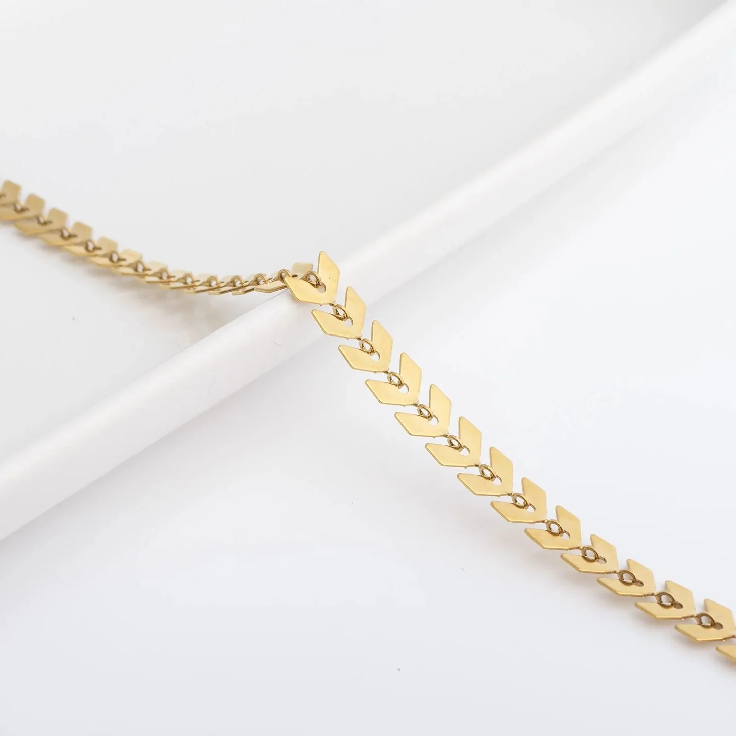 18K Gold PVD Stainless Steel Chevron Bracelet or Anklet / BRJ9099 - Image 11