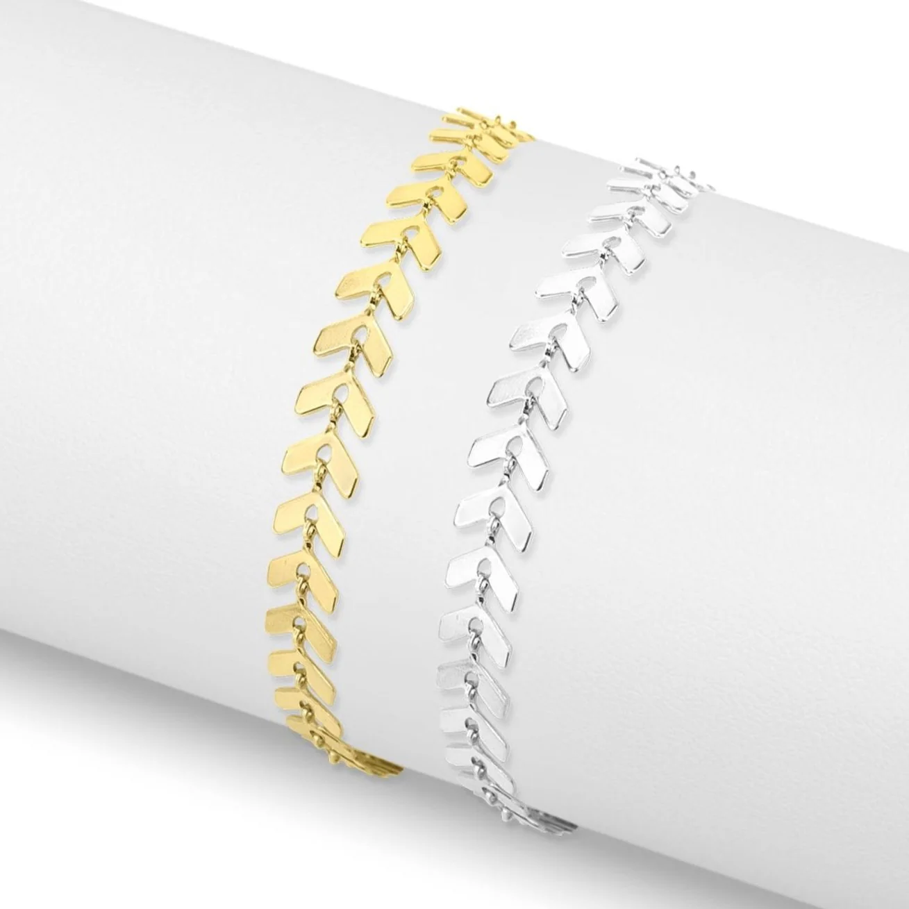 18K Gold PVD Stainless Steel Chevron Bracelet or Anklet / BRJ9099 - Image 12