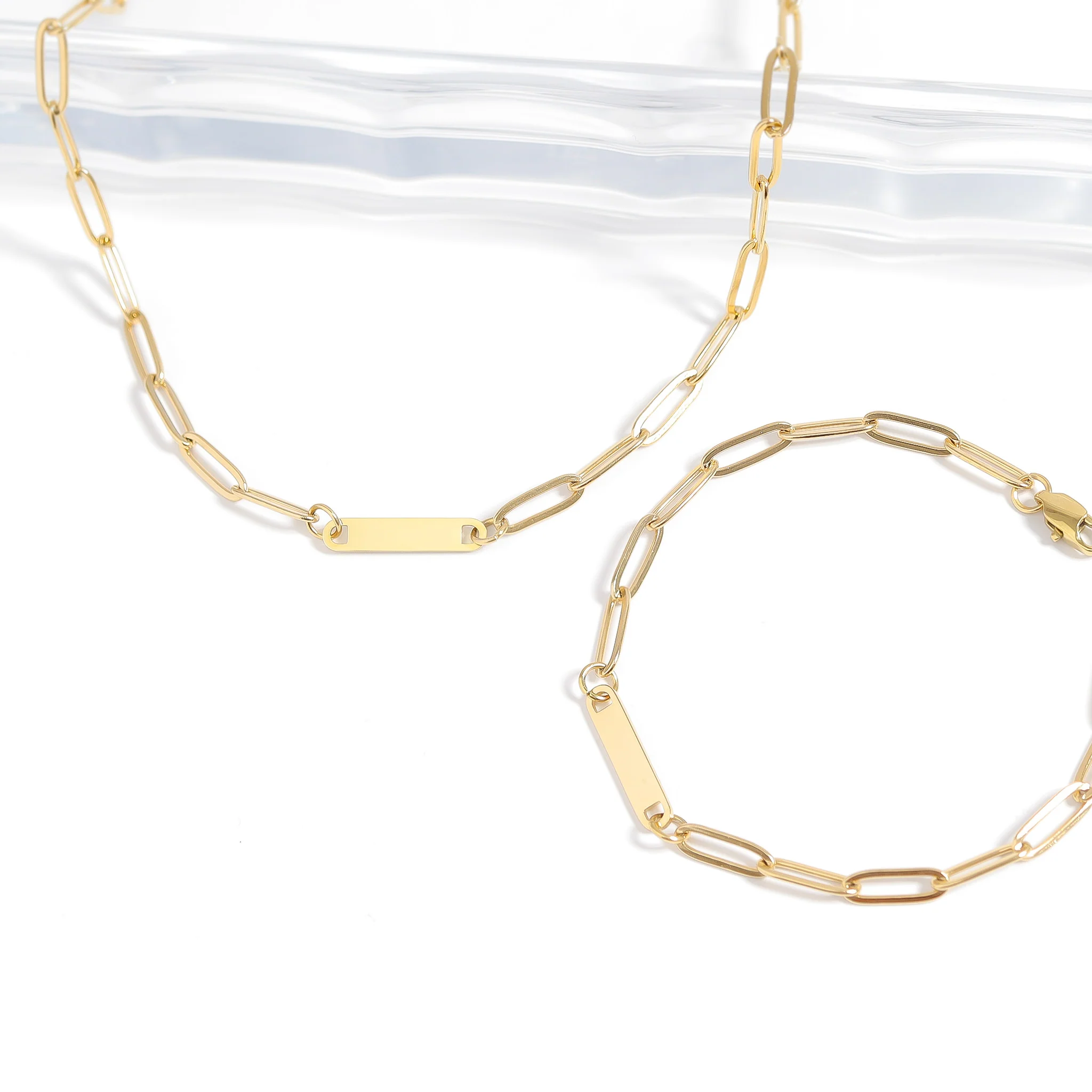 18K Gold PVD Stainless Steel Engravable Paperclip Blank Bar Necklace / SBB0275 - Image 6