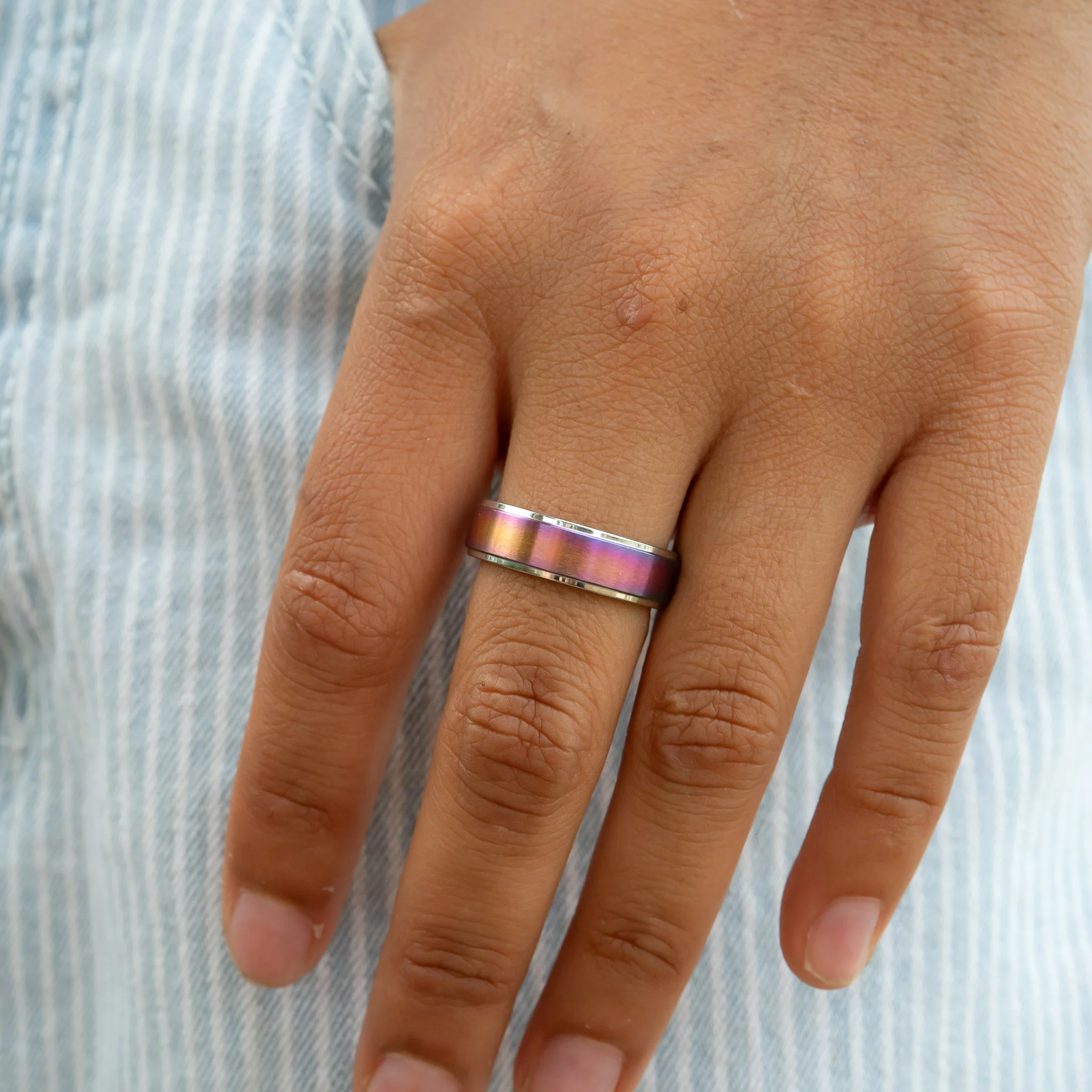 Stainless Steel Rainbow Center Polished Edge Ring / CFR7015 - Image 7