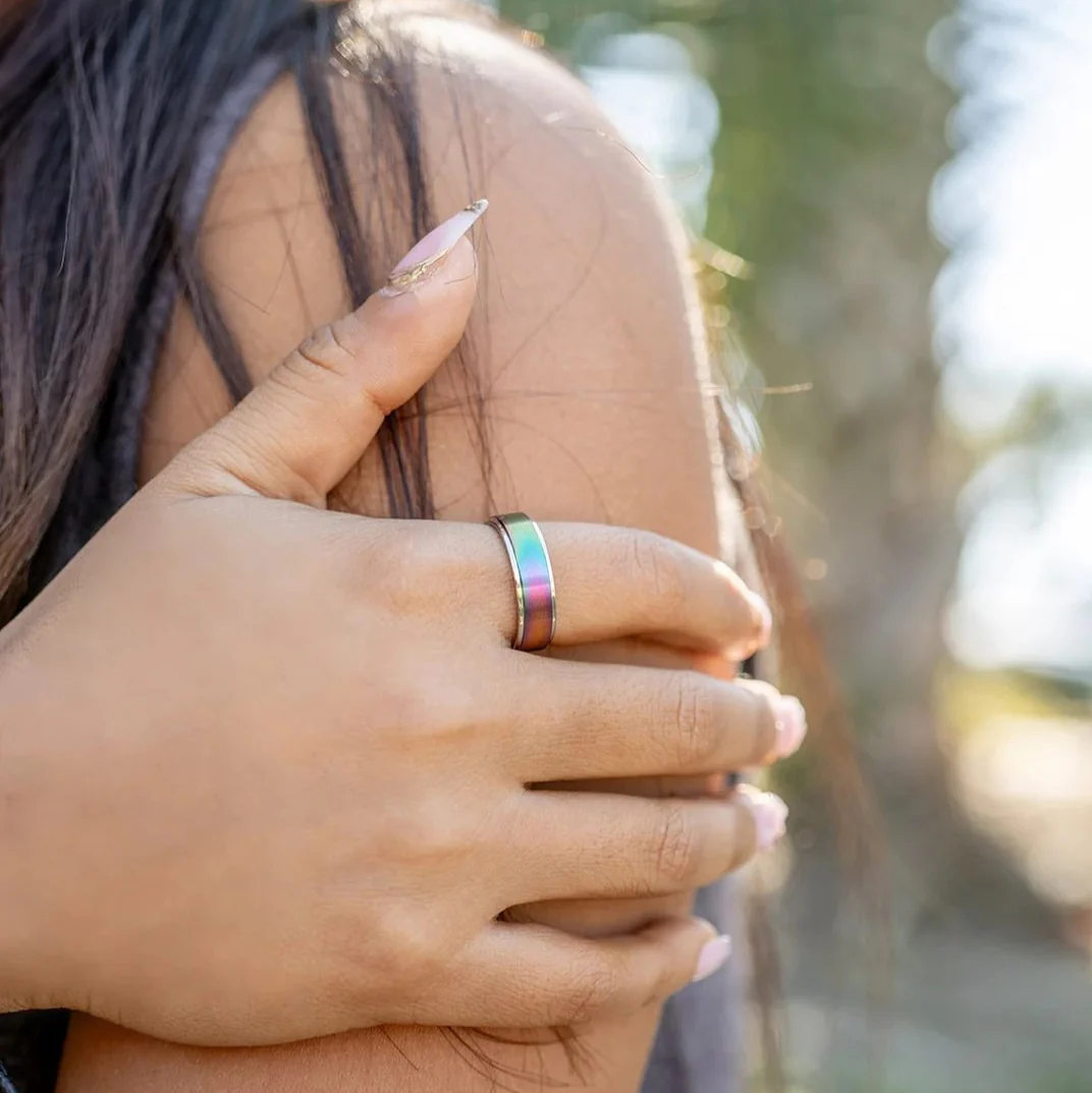 Stainless Steel Rainbow Center Polished Edge Ring / CFR7015 - Image 8