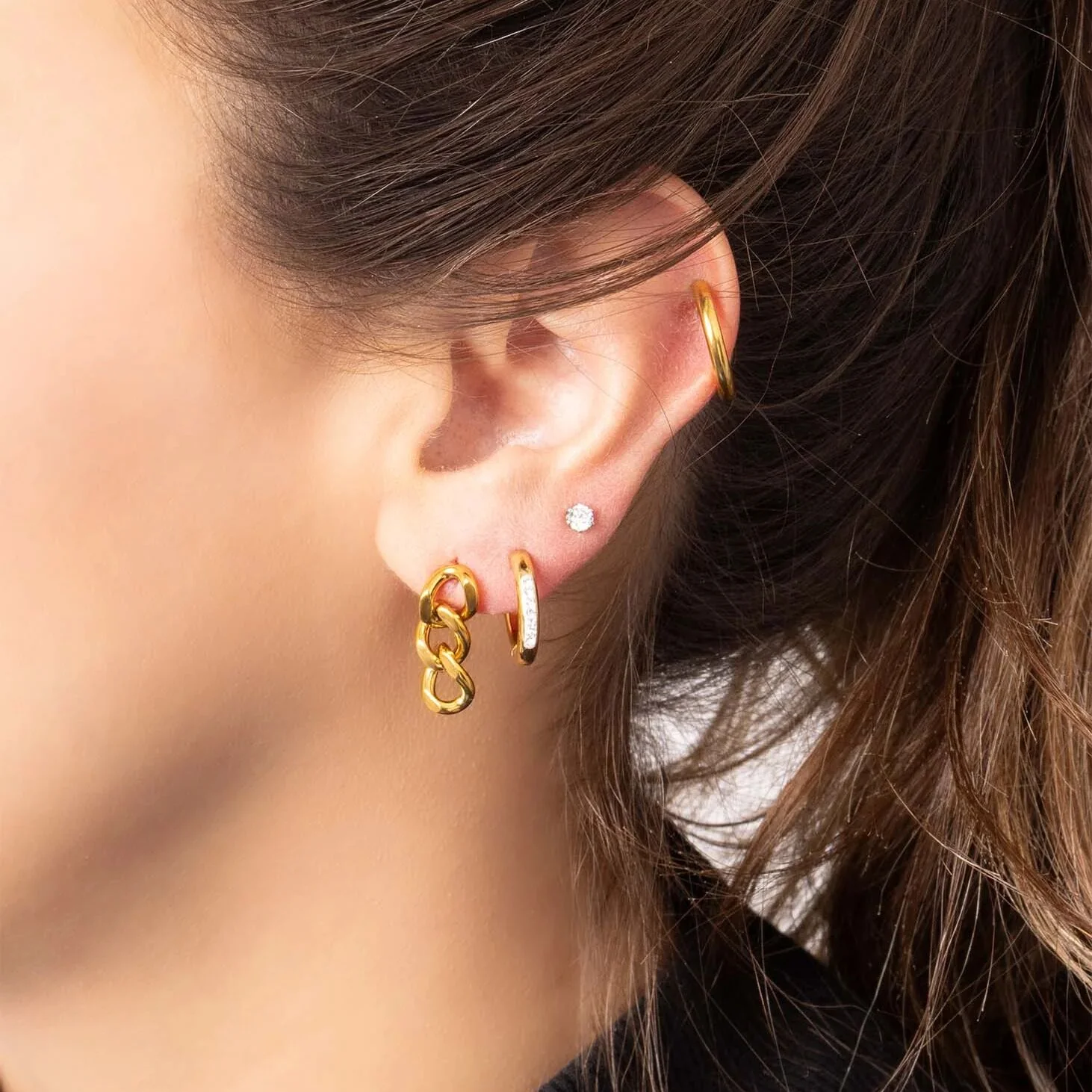 Stainless Steel Round CZ Stud Earrings / ERJ3158 - Image 3