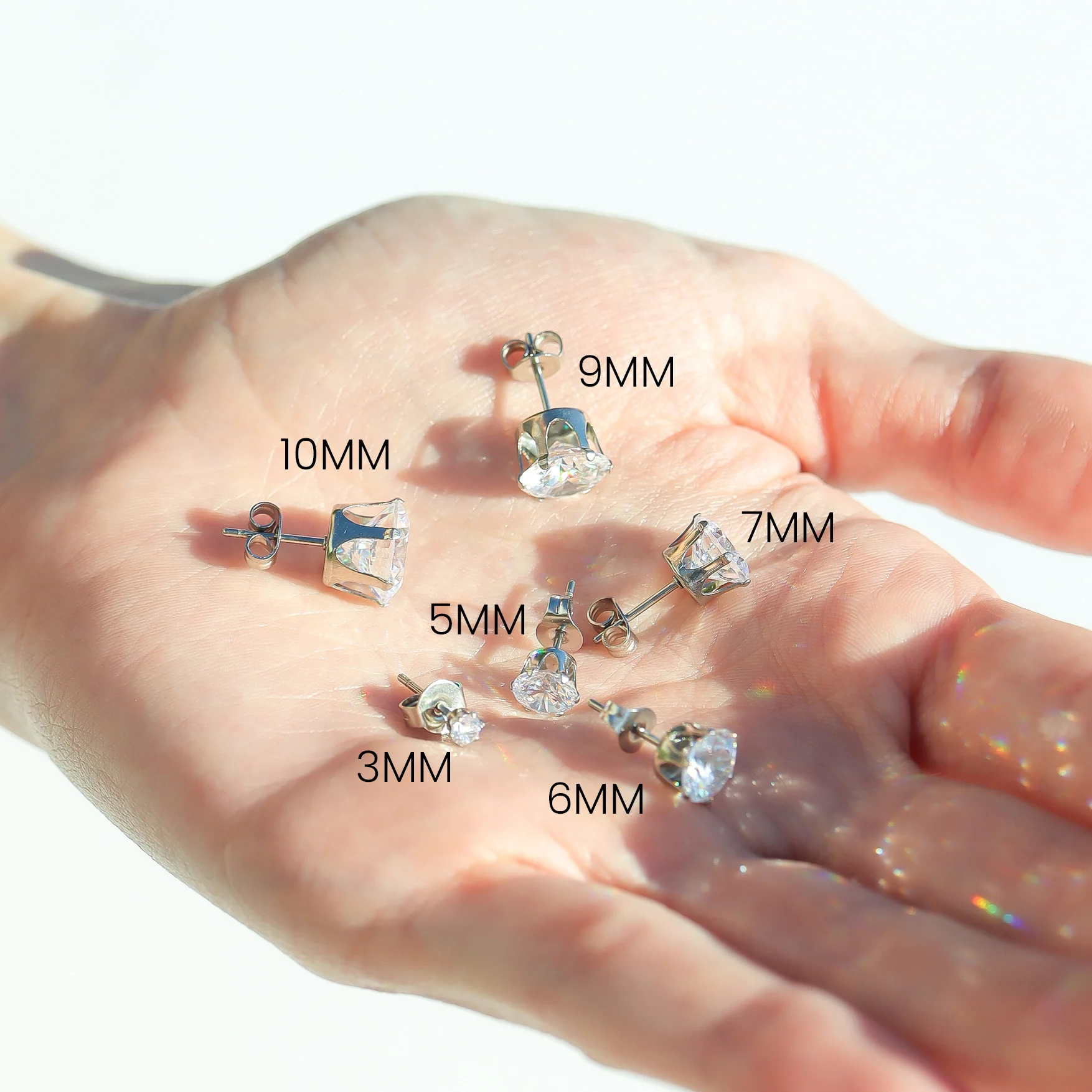 Stainless Steel Round CZ Stud Earrings / ERJ3158 - Image 5