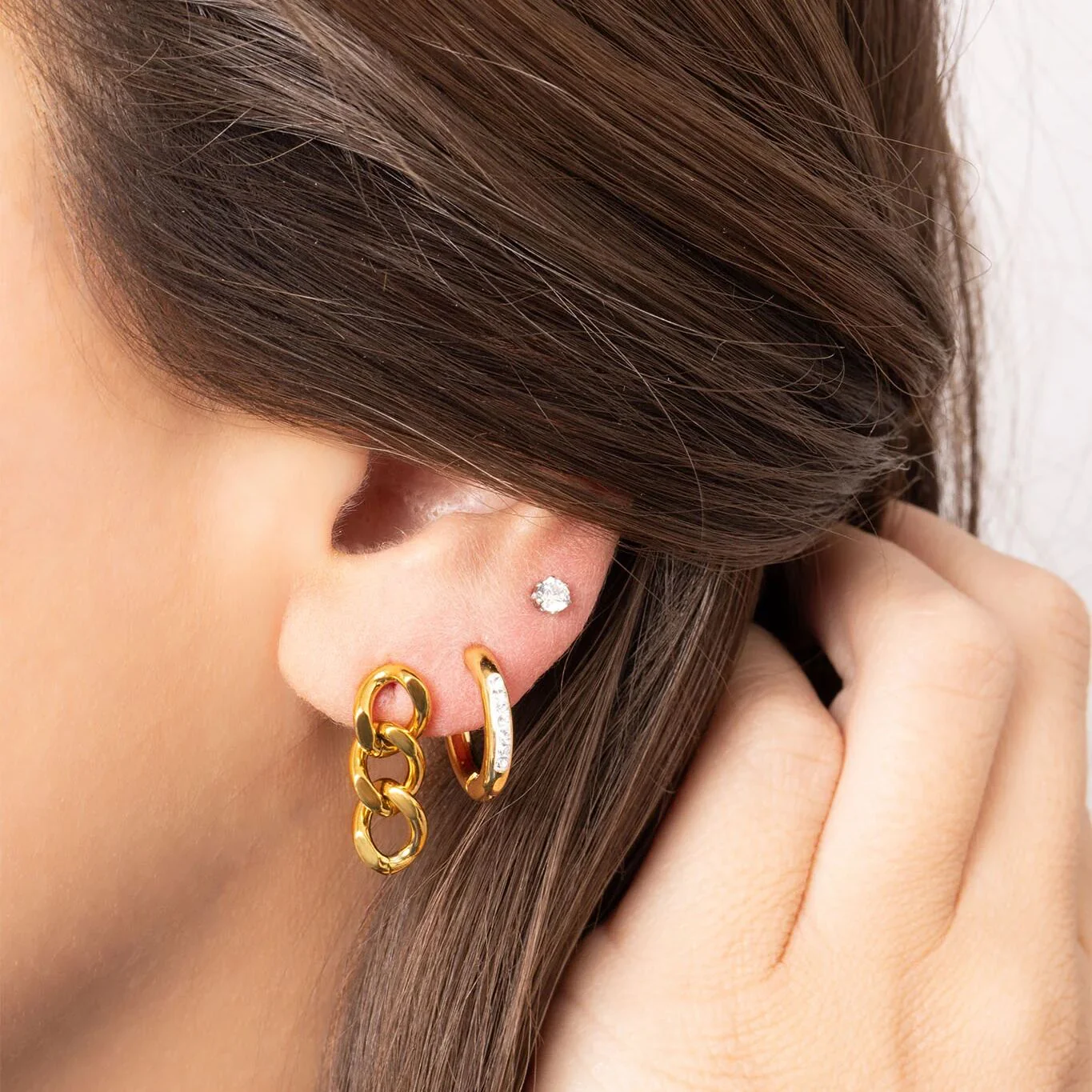 Stainless Steel Round CZ Stud Earrings / ERJ3158 - Image 6