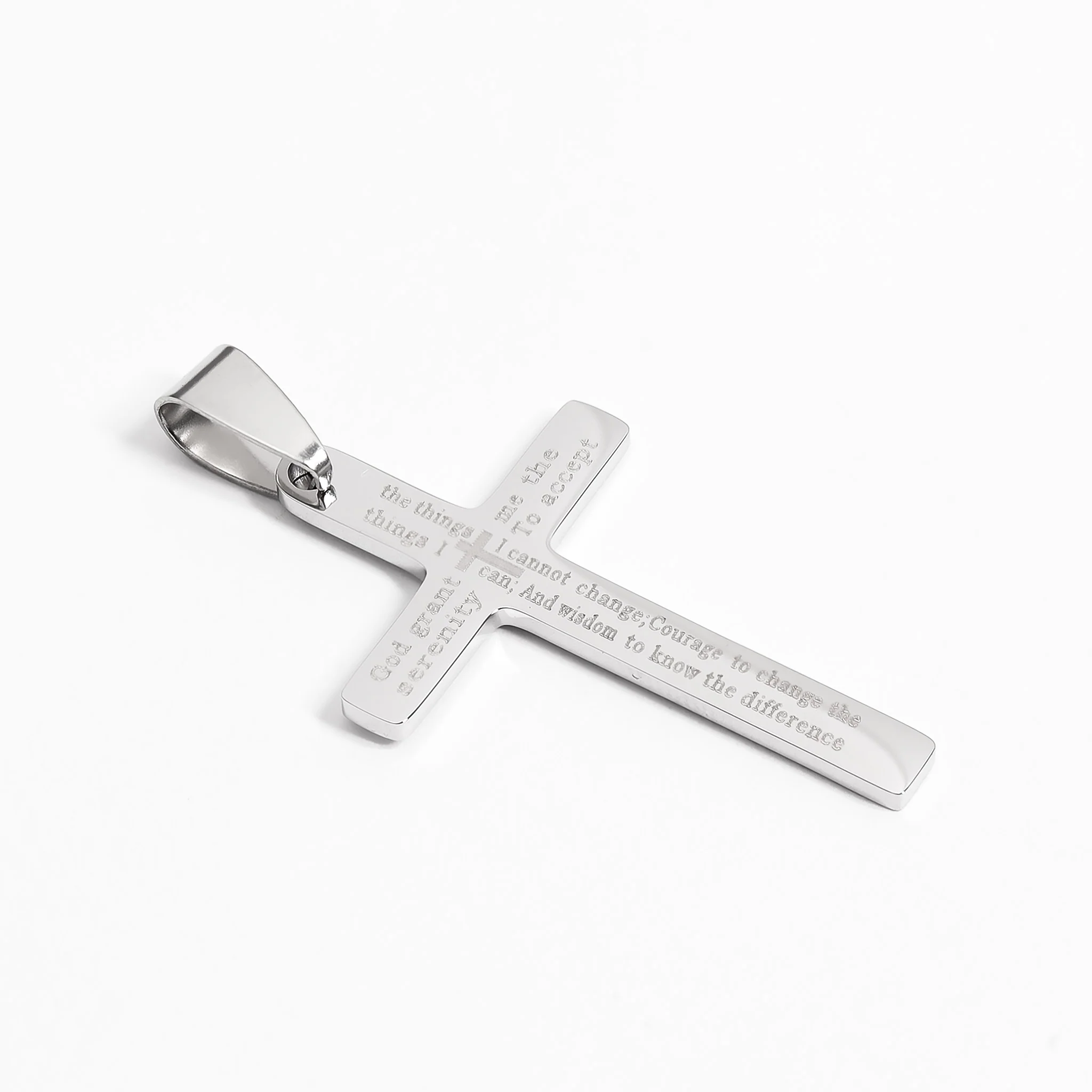 Stainless Steel Serenity Prayer Cross Pendant / PDJ0014 - Image 3