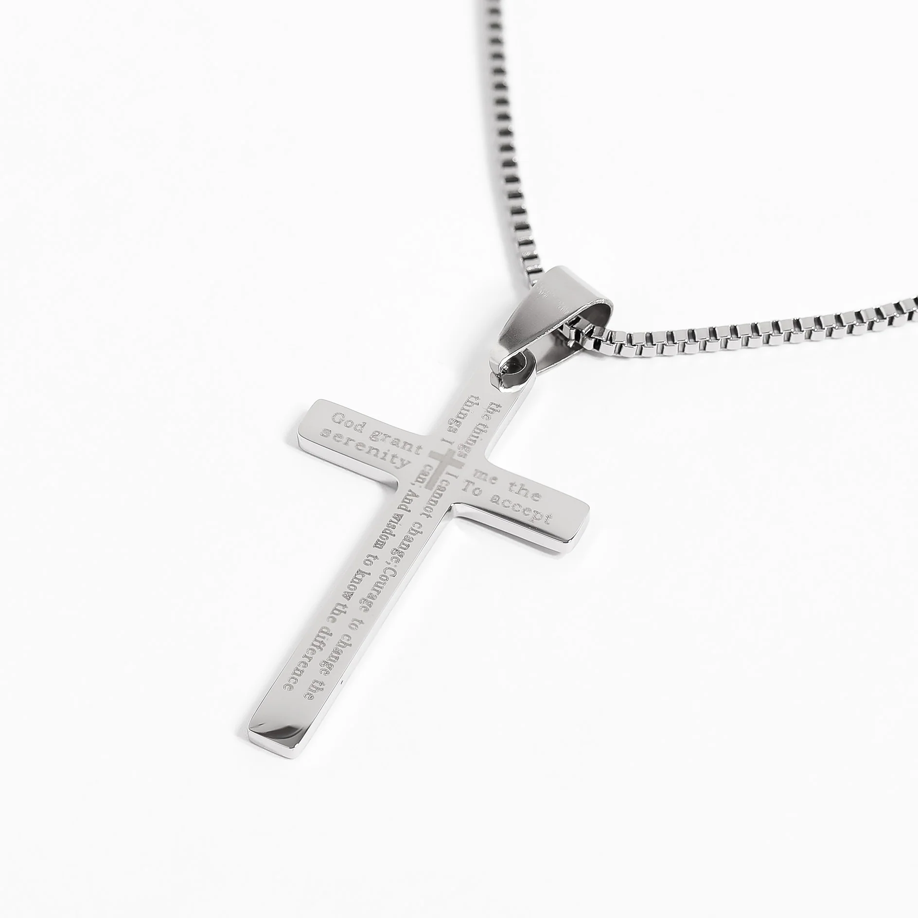 Stainless Steel Serenity Prayer Cross Pendant / PDJ0014 - Image 4