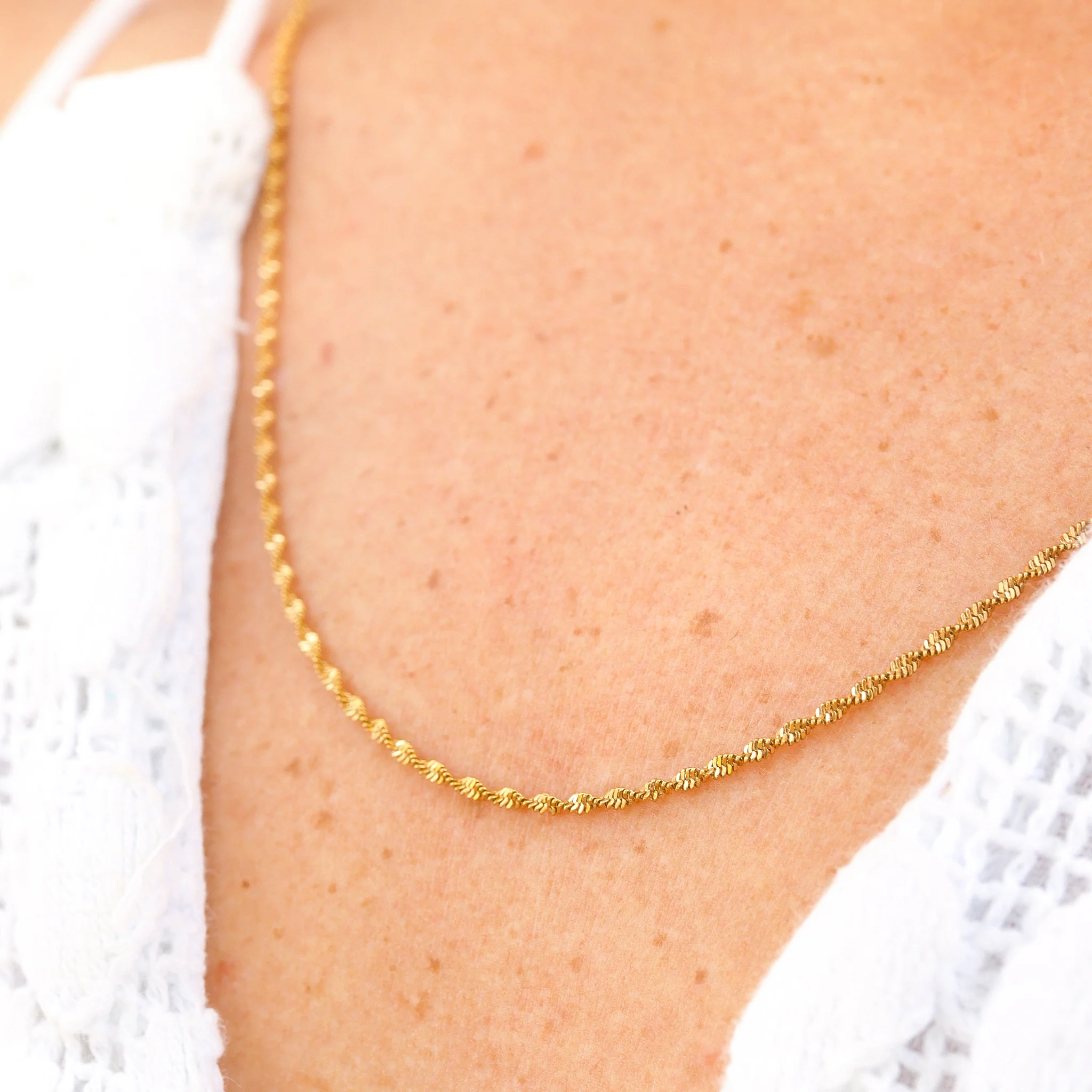 18K Gold PVD Stainless Steel Singapore Chain Necklace / CHN9961 - Image 11