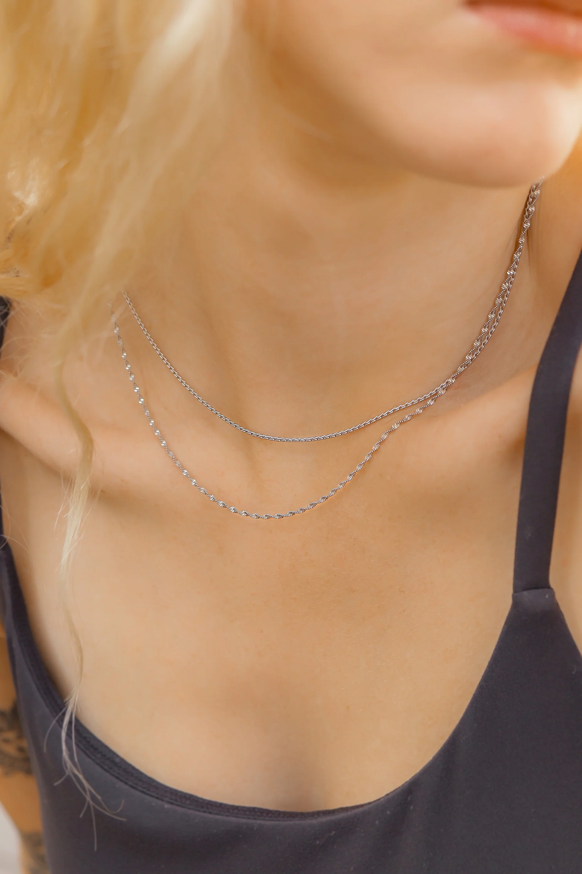 18K Gold PVD Stainless Steel Singapore Chain Necklace / CHN9961 - Image 7