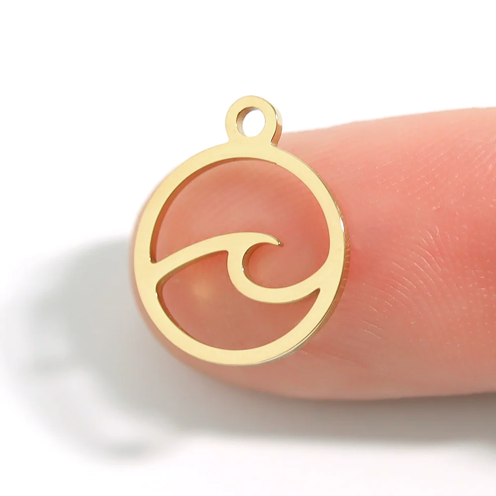 18K Gold PVD Stainless Steel Wave Charm / PDJ5043 - Image 10